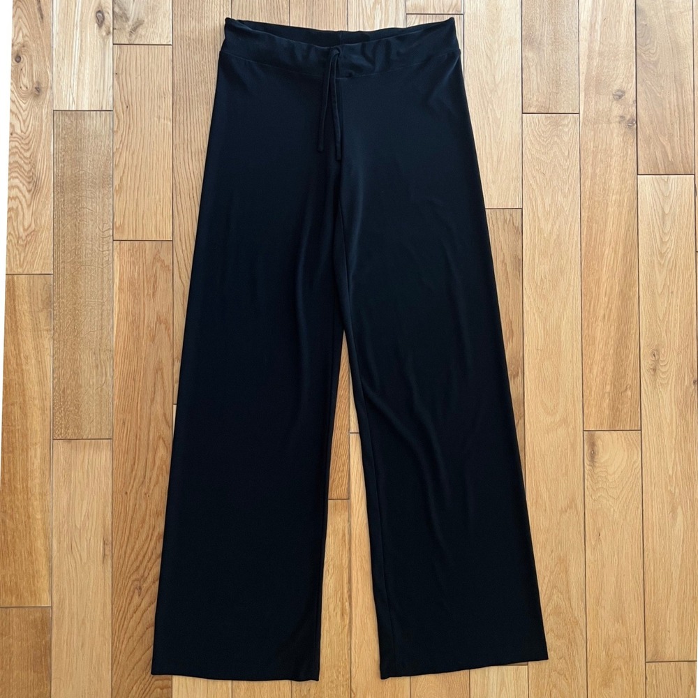 Norma Kamali Wide Leg Low Rise Drawstring Jersey Lounge Pants Black Womens XS